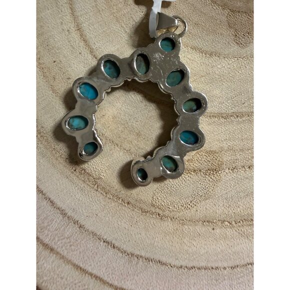 Artisan Kingman Turquoise Cluster Naja Statement Pendant Sterling Silver Boho - Picture 5 of 12